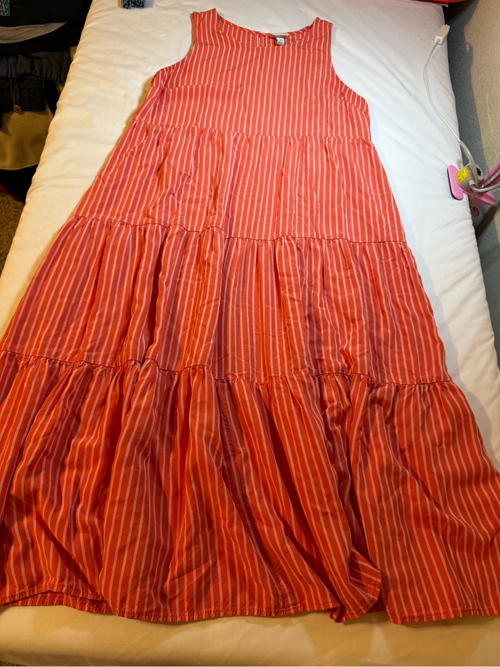 Women’s Coral Stripe Tiered Maxi Dress